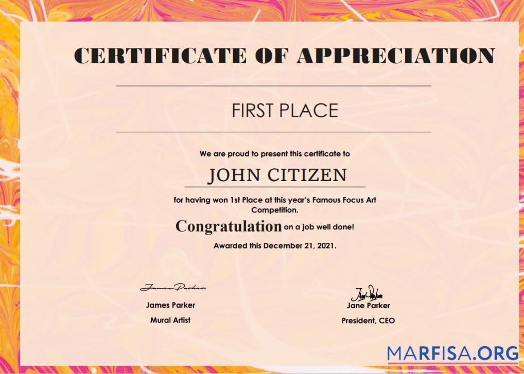 Realistic USA Art Certificate template in Word and PDF format